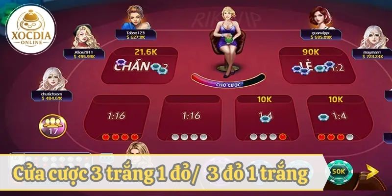 Chọn cửa cược 3 trắng 1 đỏ hoặc 1 đỏ 3 trắng xóc đĩa Bomwin