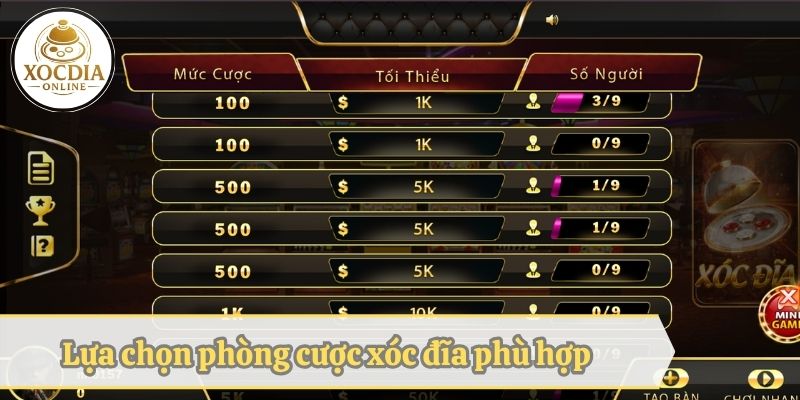 Lựa chọn phòng cược xóc đĩa phù hợp