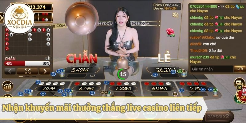 Săn khuyến mãi thưởng thắng liên tiếp live casino